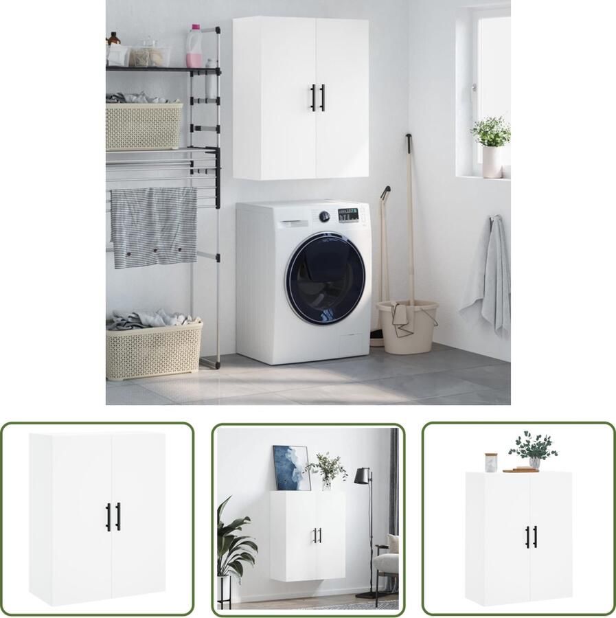 The Living Store Hangkast 69 5x34x90 cm wit Zwevende Kast Wandkast Houten Kast Opbergkast Witte Kast