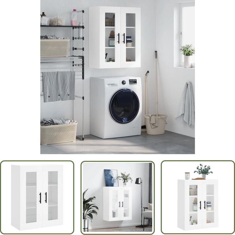 The Living Store Hangkast 69 5x34x90 cm wit Wandkast Houten Kast Opbergkast Keukenkast Living Kast