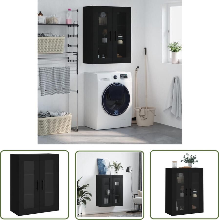 The Living Store Wandgemonteerde Kast Praktisch ontwerp Afmetingen- 69.5 x 34 x 90 cm Kleur- zwart Materiaal- bewerkt hout Montage vereist - Foto 2