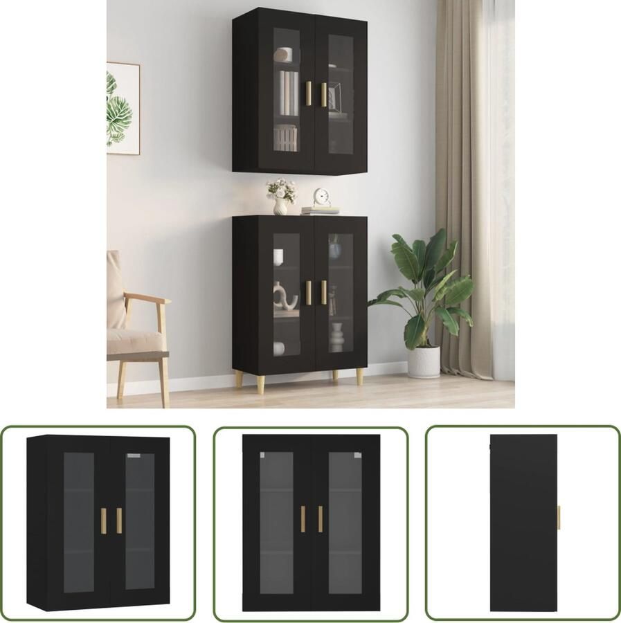 The Living Store Wandgemonteerde Kast Praktisch ontwerp Afmetingen- 69.5 x 34 x 90 cm Kleur- zwart Materiaal- bewerkt hout Montage vereist - Foto 3
