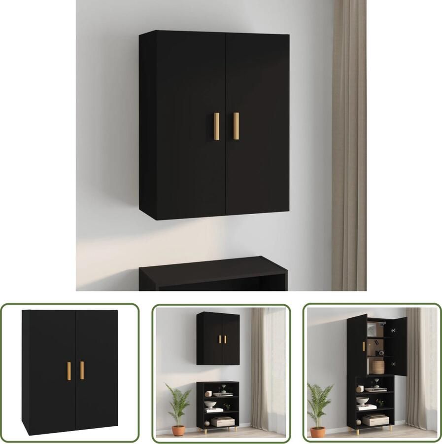 The Living Store Hangkast 69 5x34x90 cm zwart Hangkast Wandkast Opbergkast Houten Kast Zwarte Kast