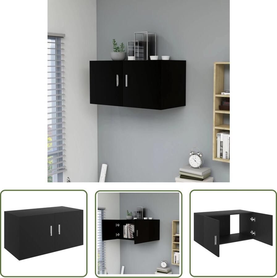 The Living Store Hangkast 80x39x40 cm bewerkt hout zwart Hangkast Wandkast Opbergkast Keukenkast Slaapkamerkast