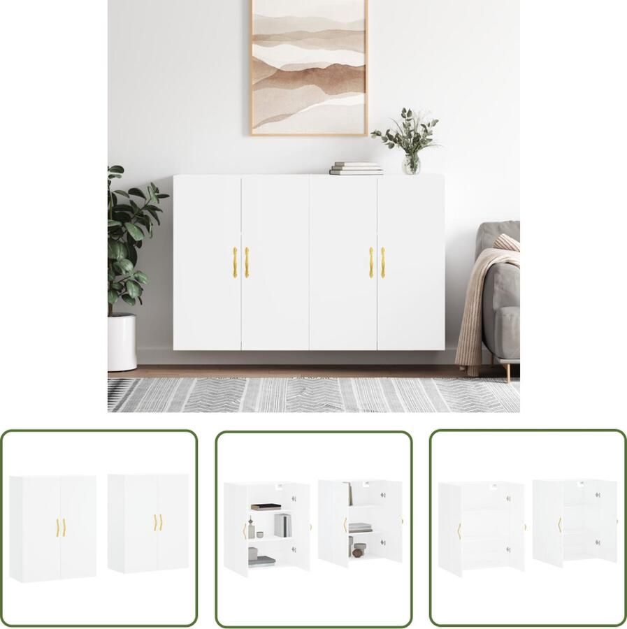 VidaXL Houten Kast Hangkast Hangkasten 2 st 69 5x34x90 cm wit Meubel Opslagoplossing Wandkast