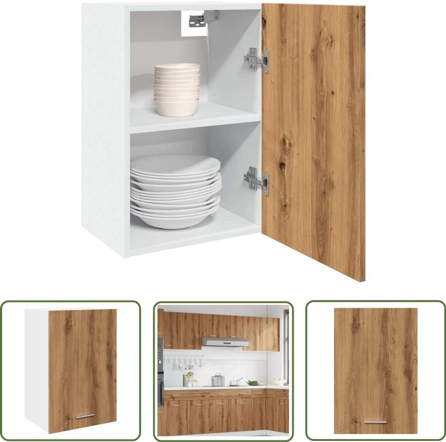 The Living Store Hangkast 40x31x60 cm bewerkt hout artisanaal eikenkleur Wandkast Keukenkast Houten Kast Opslagoplossing Bergruimte