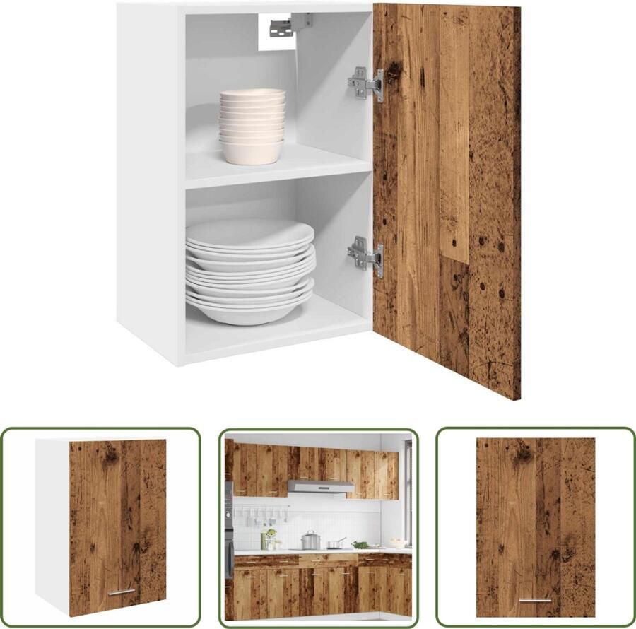 The Living Store Hangkast 40x31x60 cm bewerkt hout oud houtkleurig Wandkast Keukenkast Houten Kast Opbergkast Vintage Kast