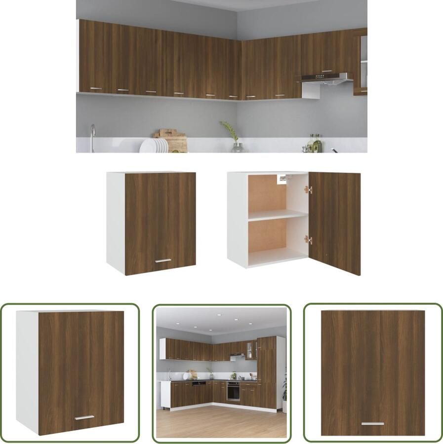 VidaXL Hangkast Lyon 50x31x60 cm bewerkt hout bruin eikenkleur Hangkast Houten Kast Bruine Kast Kleine Kast Keukenopbergruimte