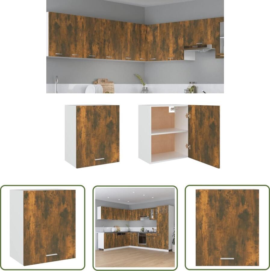 The Living Store Hangkast 50x31x60 cm bewerkt hout gerookt eikenkleurig Wandkast Keukenkast Houten Kast Bergruimte Opslagoplossing