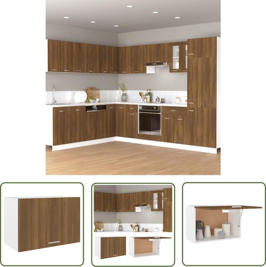 The Living Store Hangkast 60x31x40 cm bewerkt hout bruin eikenkleur Hangkast Keukenopbergruimte Wandkast Houten Kast Bruine Eiken