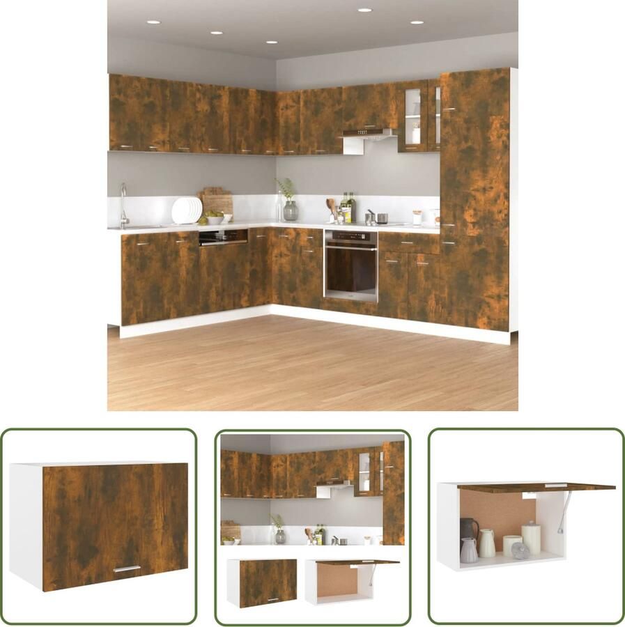 The Living Store Hangkast 60x31x40 cm bewerkt hout gerookt eikenkleurig Hangkast Keukenopslag Wandkast Houten Kast Bergruimte