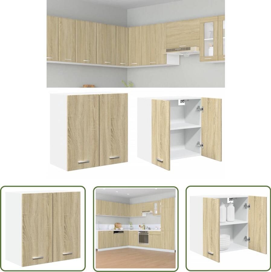 The Living Store Hangkast 60x31x60 cm bewerkt hout sonoma eikenkleurig Hangkast Houten Kast Salontafel Badkamermeubel Opslagoplossing