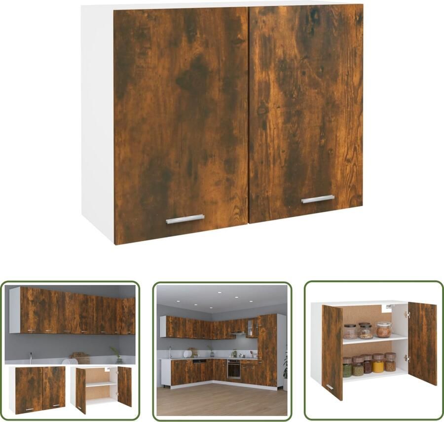 The Living Store Hangkast 80x31x60 cm bewerkt hout gerookt eikenkleurig Wandkast Keukenmeubels Bergruimte Houten Kast Gerookte Eiken Kleur - Foto 2