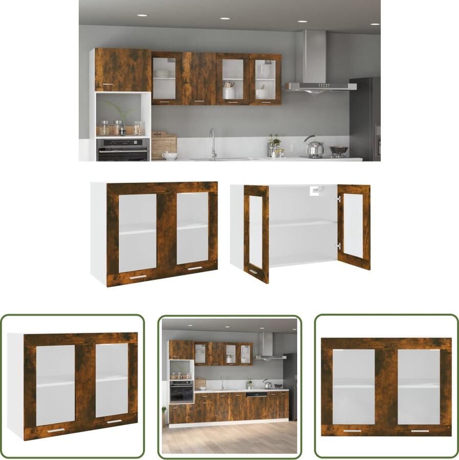 The Living Store Hangkast 80x31x60 cm bewerkt hout gerookt eikenkleurig Wandkast Keukenmeubels Bergruimte Houten Kast Gerookte Eiken Kleur