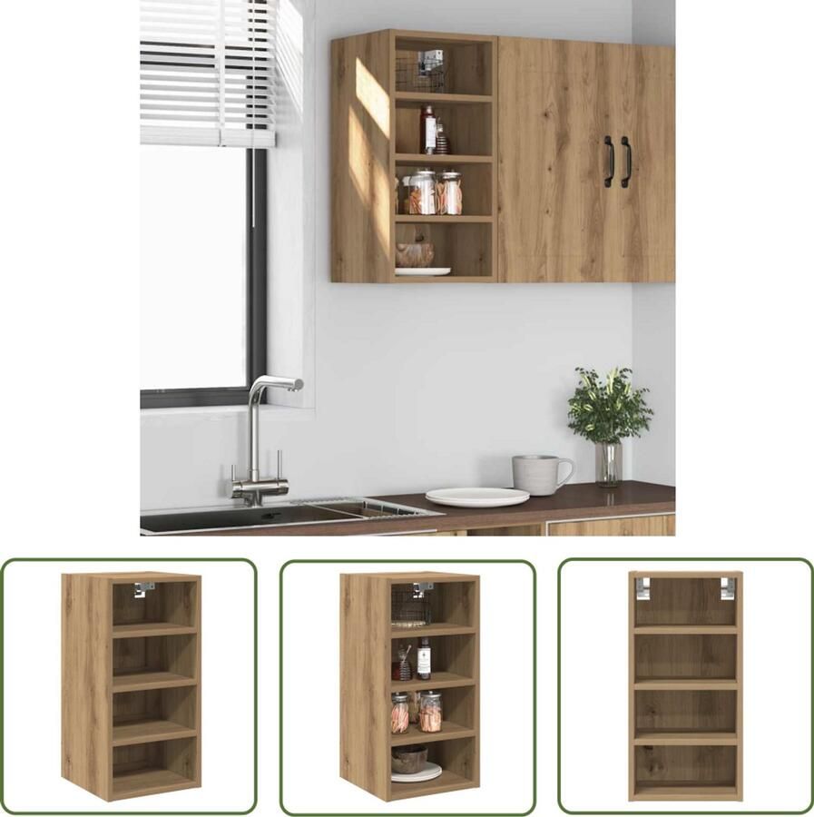 The Living Store Hangkast 30x29 5x60 cm bewerkt hout artisanaal eikenkleur Keukenwandkast Houten Kast Opslagkast Wandmontage Eiken Kleur