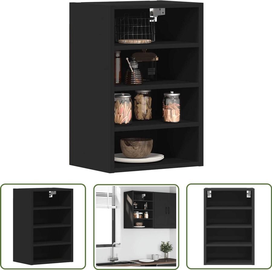 The Living Store Hangkast 40x29 5x60 cm bewerkt hout zwart Keukenopbergruimte Wandschrank Houten Kast Zwarte Kast Compact Design