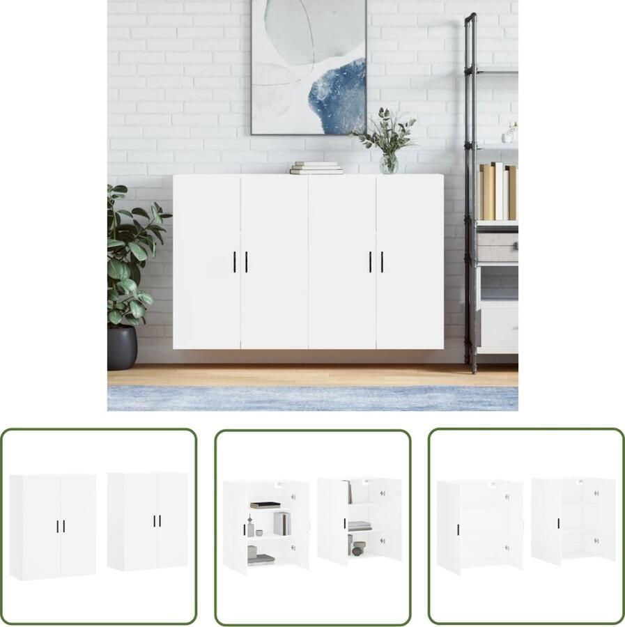 The Living Store Hangkasten 2 st 69 5x34x90 cm wit Wandkast Opbergkast Houten Kast Witte Kast Salontafel