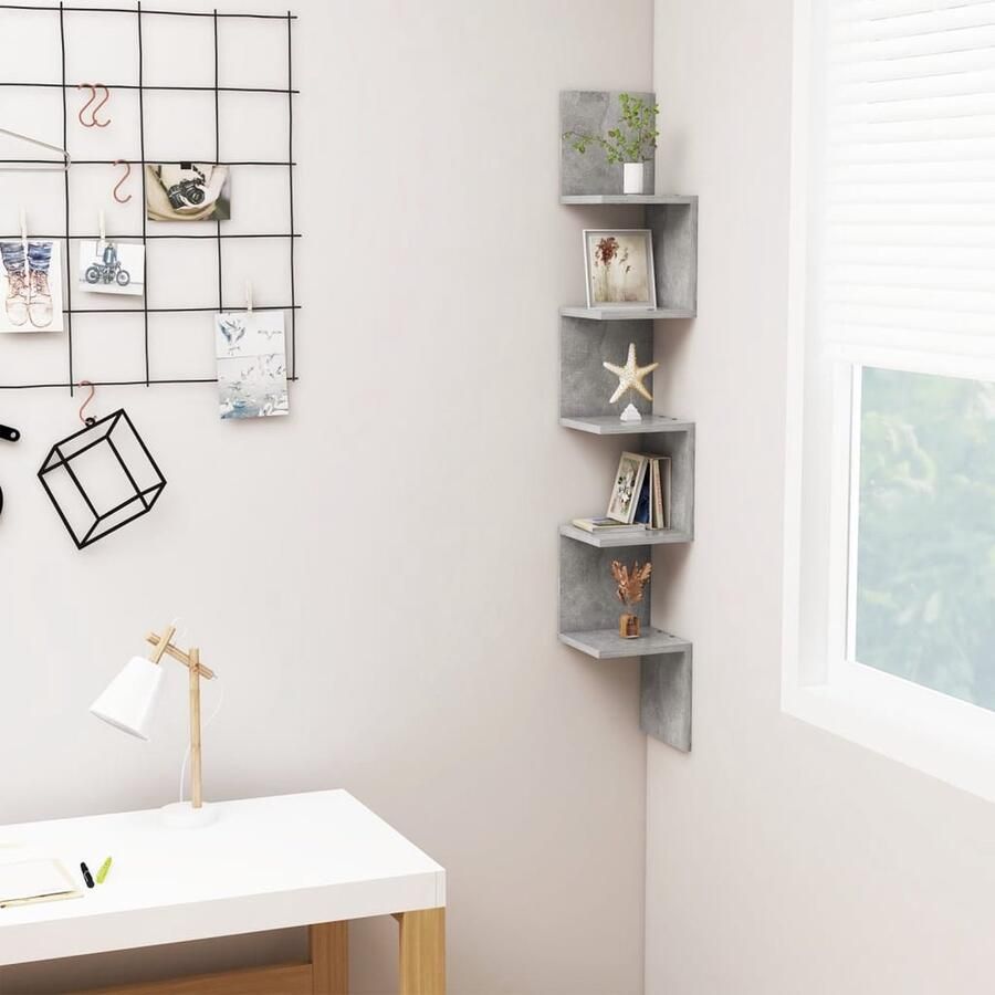 VidaXL Hoekwandschap 20x20x127 5 cm bewerkt hout betongrijs Hoekwandschap Houten Kast Grijze Kast Wandplank Bergruimte