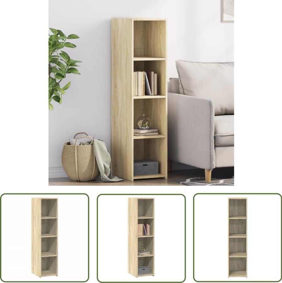 The Living Store Hoge kast 30x41x124 cm bewerkt hout sonoma eikenkleurig Opbergkast Scandinavisch Design Houten Kast Sonoma Eiken Hoogglans Kast