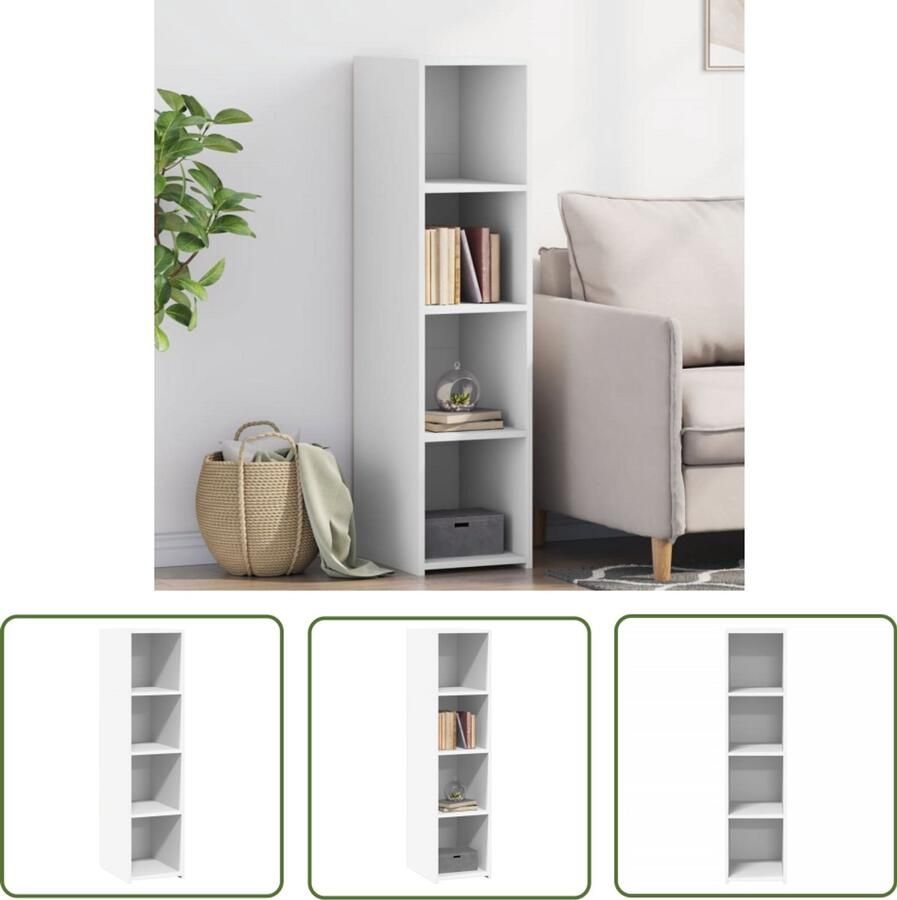 The Living Store Hoge kast 30x41x124 cm bewerkt hout wit Opbergkast Scandinavisch Design Witte Kast Houten Kast Keukenopslag