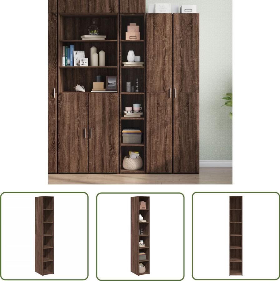 The Living Store Hoge kast 30x41x185 cm bewerkt hout bruin eikenkleurig Opbergkast Houten Kast Scandinavische Kast Hoogste Kast Bruin Eiken