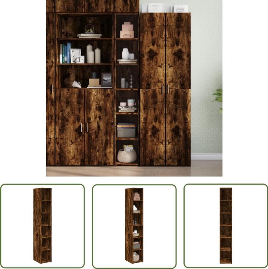 The Living Store Hoge kast 30x41x185 cm bewerkt hout gerookt eikenkleurig Opbergkast Houten Kast Hoogste Kast Scandinavisch Wonen Vintage Kast