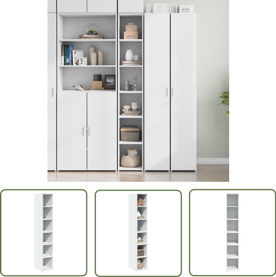 The Living Store Hoge kast 30x41x185 cm bewerkt hout wit Opbergkast Scandinavisch Design Witte Kast Houten Kast Woonkamer Kast