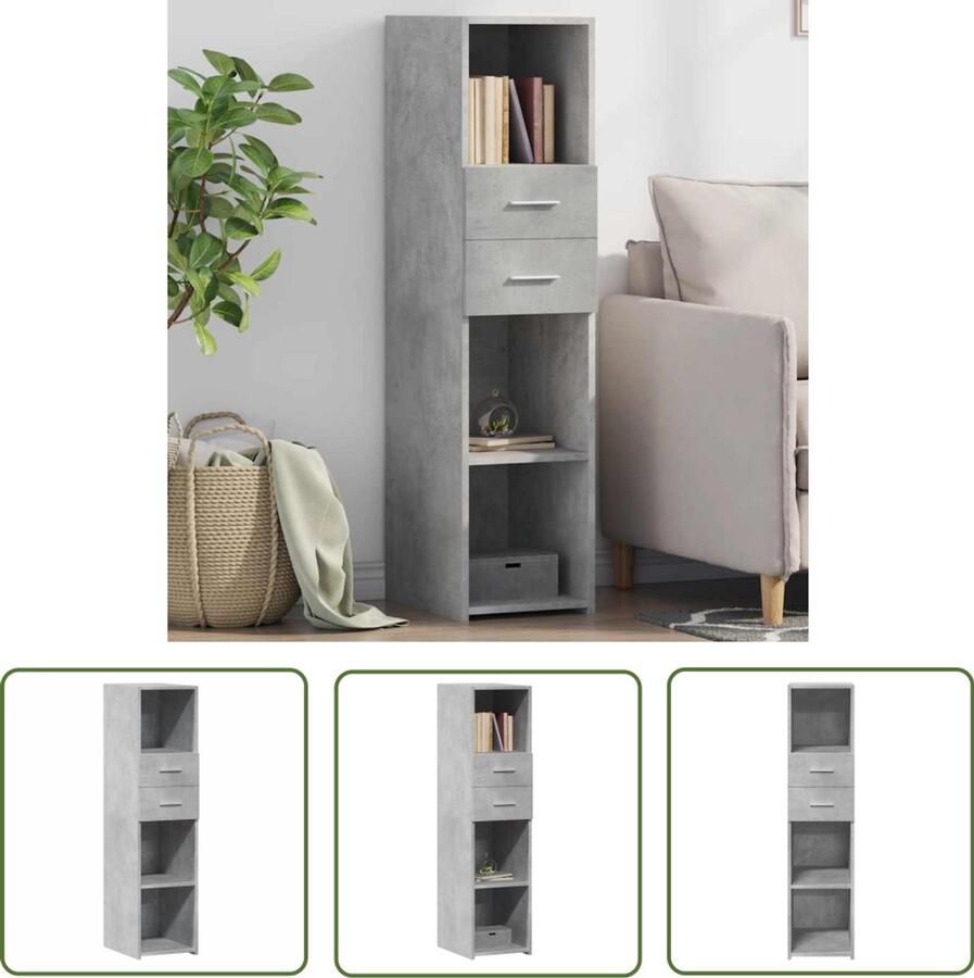 The Living Store Hoge kast 30x42 5x124 cm bewerkt hout betongrijs Hoge Kast Scandinavische Stijl Opbergkast Houten Kast Betonnen Grijze Kast