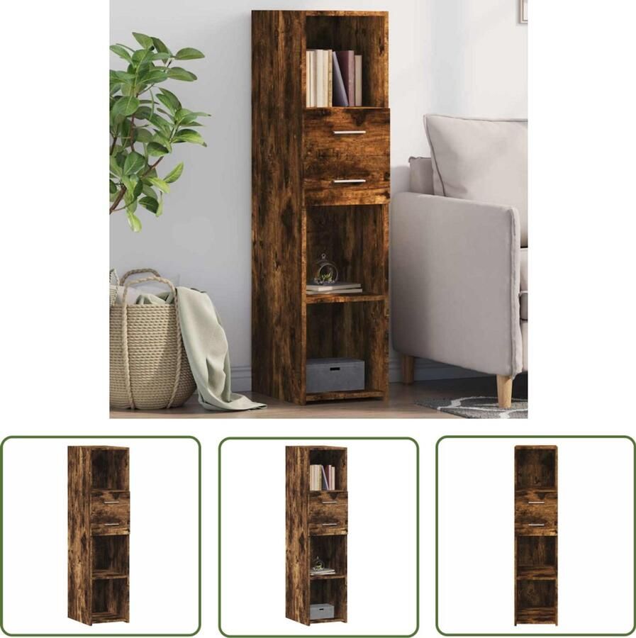 The Living Store Hoge kast 30x42 5x124 cm bewerkt hout gerookt eikenkleurig Opbergkast Houten Kast Scandinavisch Design Wandmontage Keukenopslag