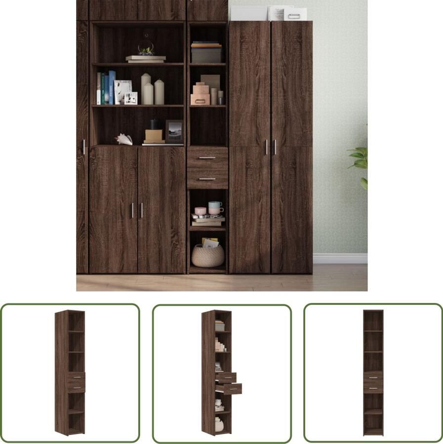 The Living Store Hoge kast 30x42 5x185 cm bewerkt hout bruin eikenkleurig Hoge Kast Opbergkast Scandinavisch Design Houten Kast Bruine Eiken Kleur