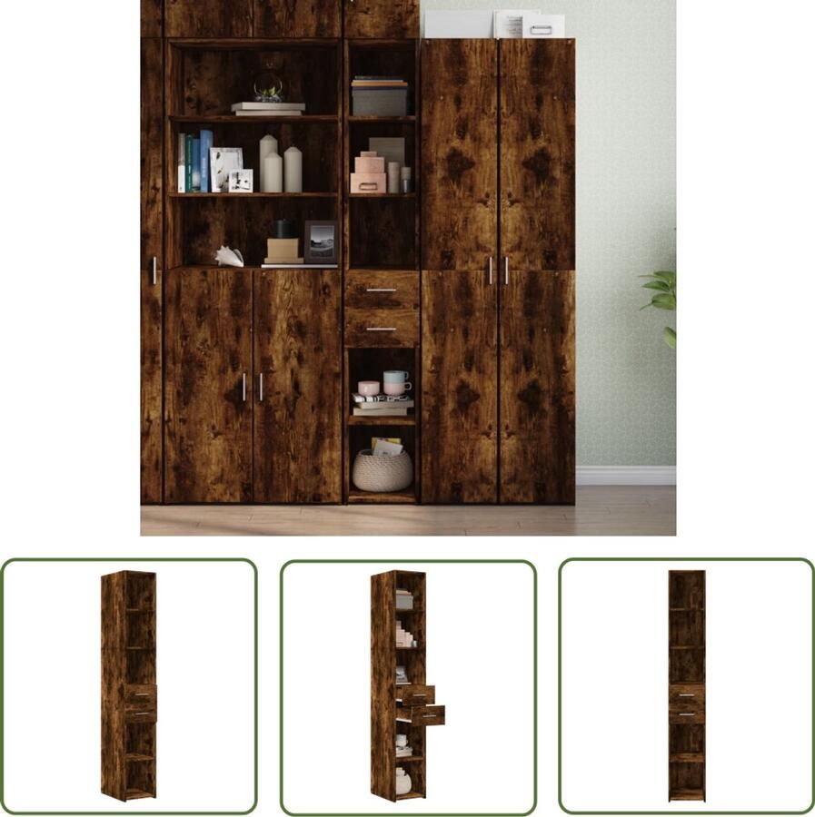The Living Store Hoge kast 30x42 5x185 cm bewerkt hout gerookt eikenkleurig Hoge Kast Scandinavische Stijl Opbergkast Houten Kast Badkamerkast
