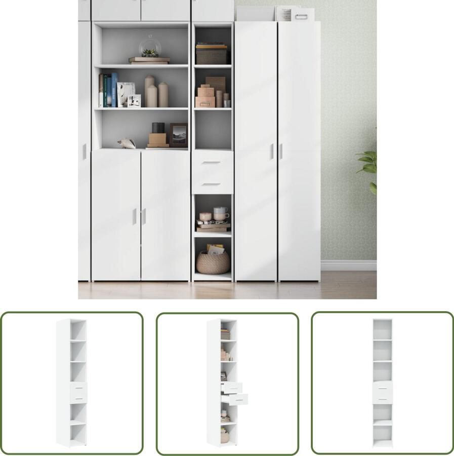 The Living Store Hoge kast 30x42 5x185 cm bewerkt hout wit Opbergkast Scandinavisch Design Houten Kast Witte Kast Woonkamer Kast
