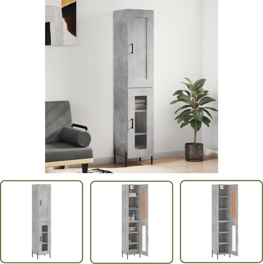 VidaXL Houten Kast Hoge Kast Hoge kast 34 5x34x180 cm bewerkt hout betongrijs Grijze Kast Opslagoplossing Livingroom Furniture