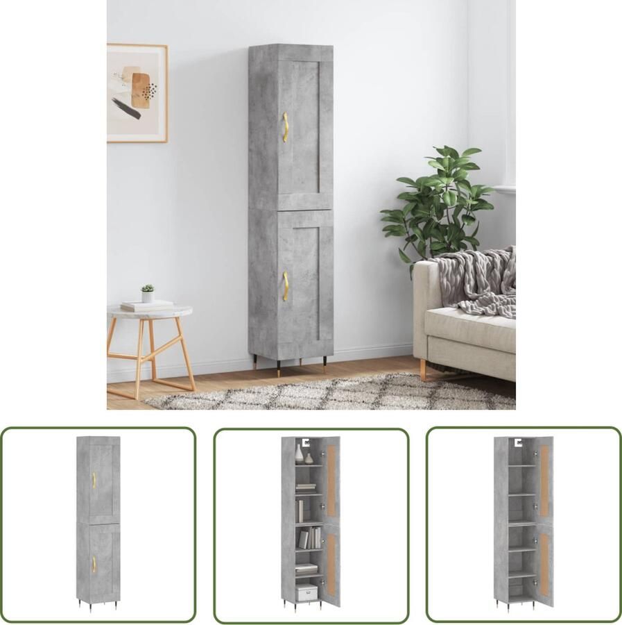 The Living Store Hoge kast 34 5x34x180 cm bewerkt hout betongrijs Hoge Kast Opbergkast Houten Kast Grijze Kast Betonnen Kast