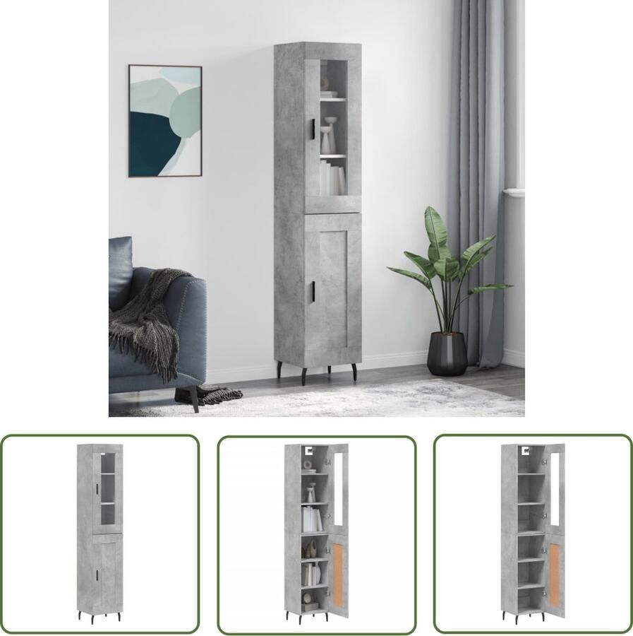 VidaXL Houten Kast Hoge Kast Hoge kast 34 5x34x180 cm bewerkt hout betongrijs Grijze Kast Opslagkast Woonaccessoires