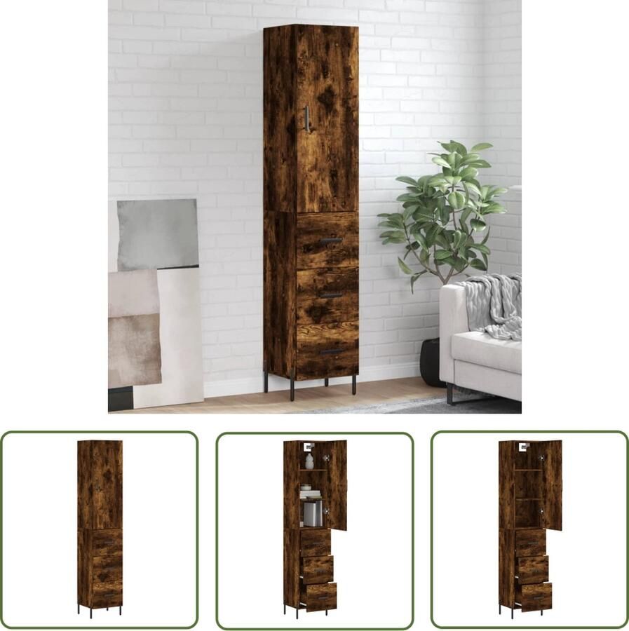 VidaXL Houten Kast Hoge Kast Hoge kast 34 5x34x180 cm bewerkt hout gerookt eikenkleurig Bruine Kast Opslagkast Kledingkast