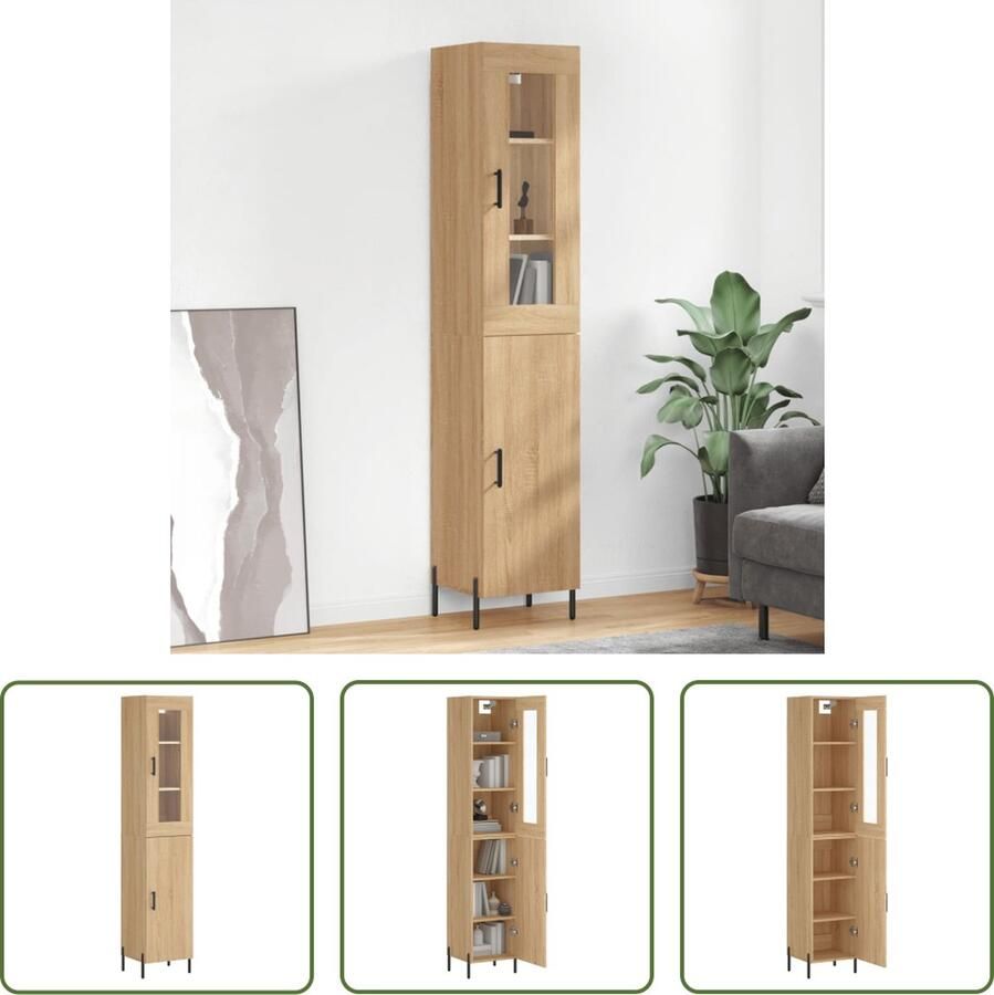 VidaXL Houten Kast Hoge Kast Hoge kast 34 5x34x180 cm bewerkt hout sonoma eikenkleurig Bruine Kast Salontafel Opslagkast