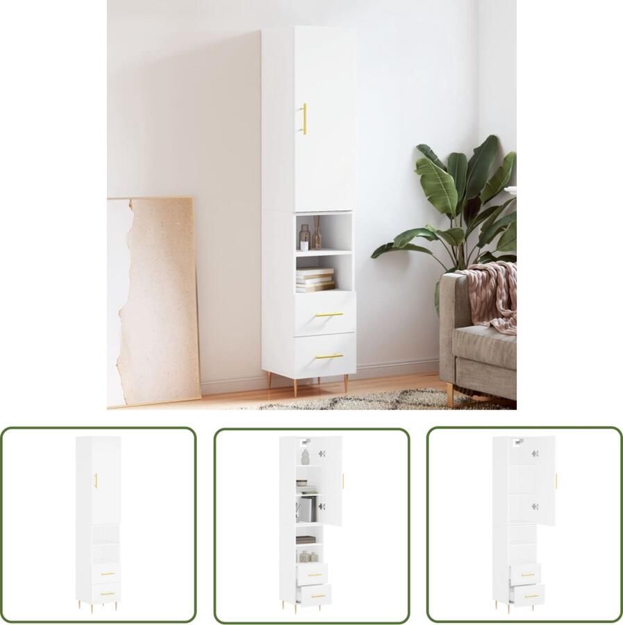 VidaXL Witte Kast Hoge Kast Hoge kast 34 5x34x180 cm bewerkt hout wit Houten Kast Opslagoplossing Livingroom Furniture