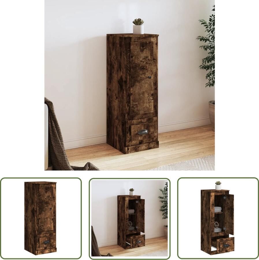 The Living Store Hoge kast 36x35 5x103 5 cm bewerkt hout gerookt eikenkleurig Hoge Kast Buffetkast Houten Kast Met Lade Opslagmogelijkheden