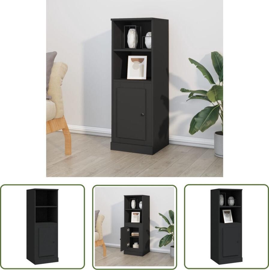 The Living Store Hoge kast 36x35 5x103 5 cm bewerkt hout zwart Hoge Kast Scandinavisch Design Buffetkast Houten Kast Opbergkast