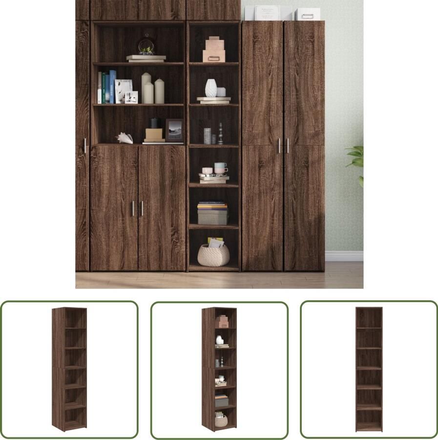 The Living Store Hoge kast 40x41x185 cm bewerkt hout bruin eikenkleurig Hoge Kast Houten Kast Bruine Eiken Kast Opbergkast Woonkamer Kast