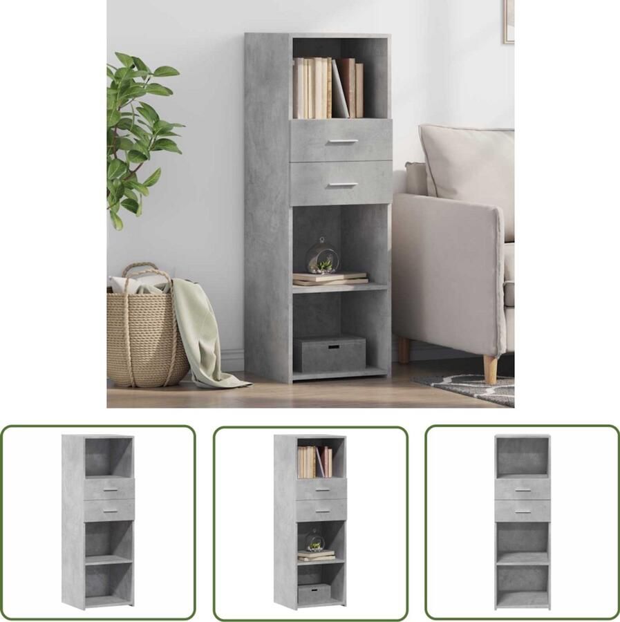 The Living Store Hoge kast 40x42 5x124 cm bewerkt hout betongrijs Scandinavisch Design Houten Kast Opbergkast Woonkamer Kast Keuken Kast