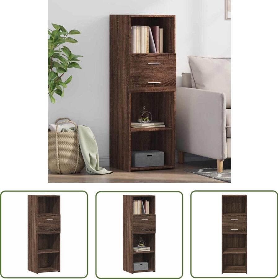 The Living Store Hoge kast 40x42 5x124 cm bewerkt hout bruin eikenkleurig Hoge Kast Opbergkast Houten Kast Scandinavische Design Bruine Eiken Kleur