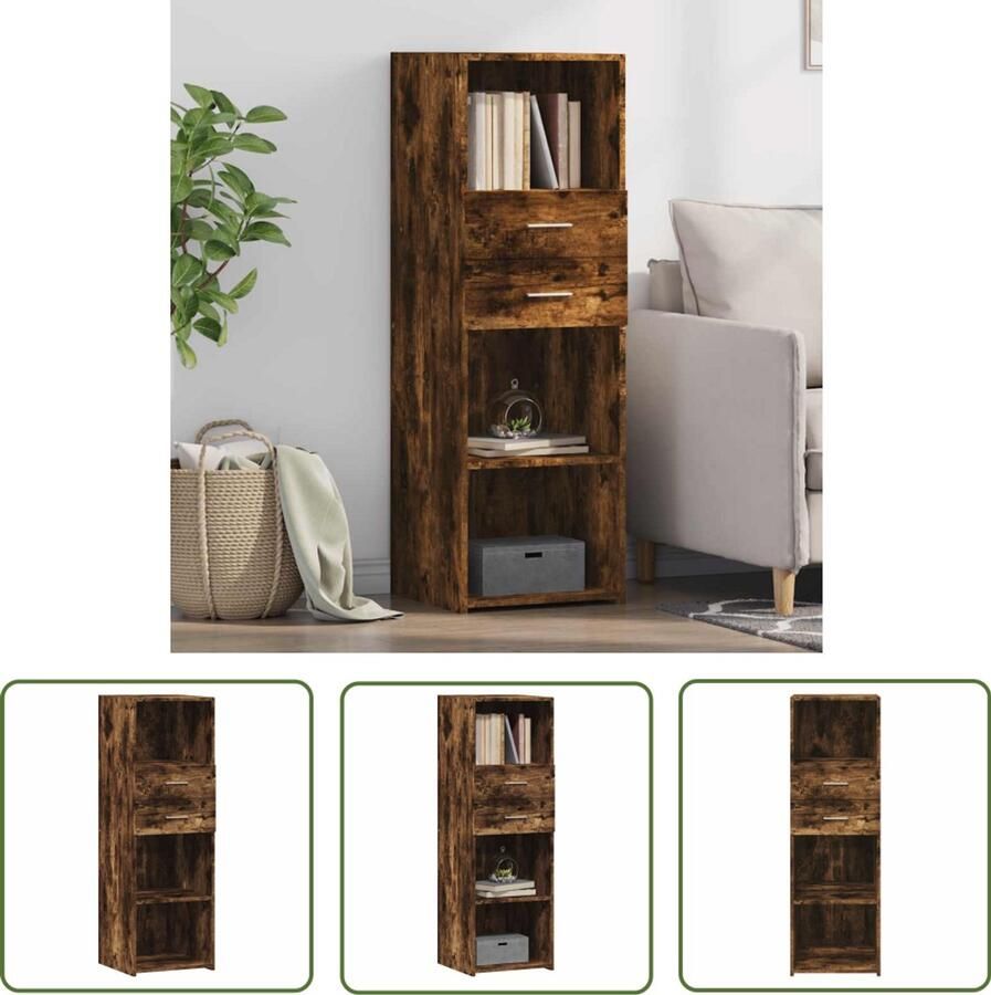The Living Store Hoge kast 40x42 5x124 cm bewerkt hout gerookt eikenkleurig Opbergkast Houten Kast Scandinavisch Design Gerookt Eiken Woonkamer Kast