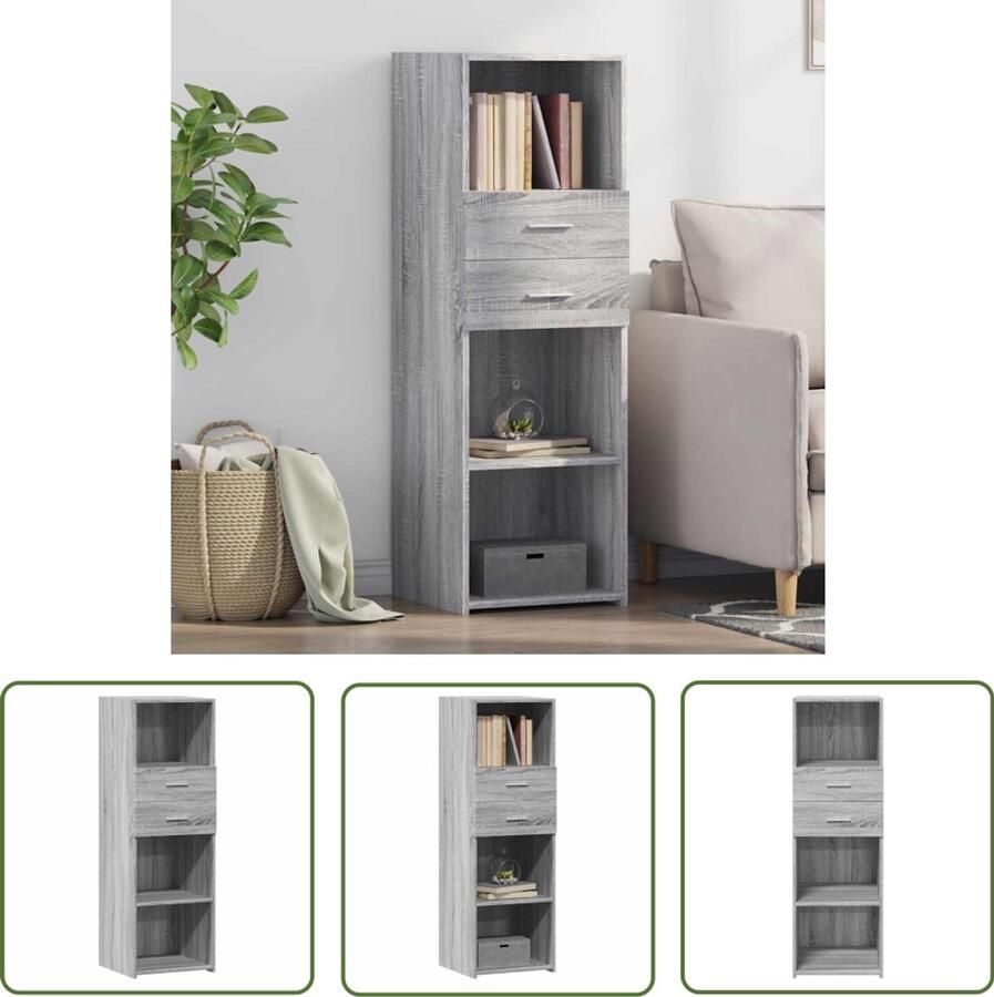 The Living Store Hoge kast 40x42 5x124 cm bewerkt hout grijs sonoma eikenkleurig Hoge Kast Scandinavisch Design Opbergkast Houten Kast Grijze Kast