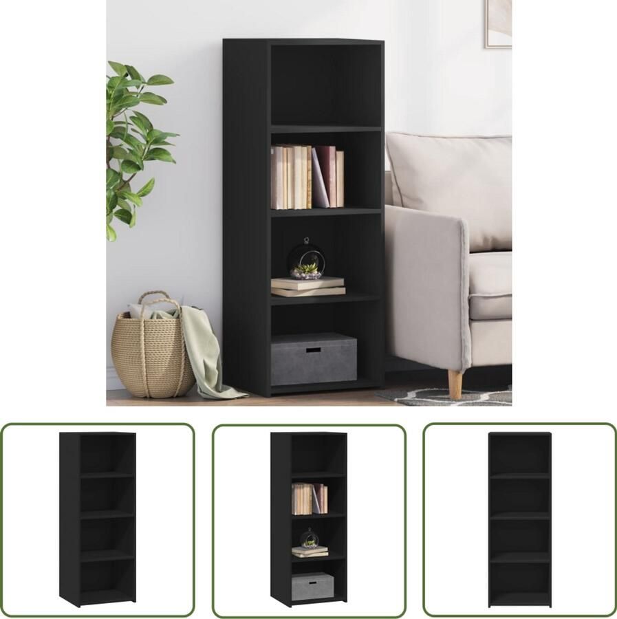 The Living Store Hoge kast 45x41x124 cm bewerkt hout zwart Scandinavische Kast Houten Kast Opbergkast Zwarte Kast Moderne Kast