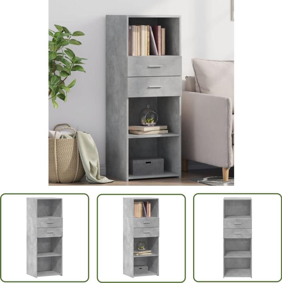 The Living Store Hoge kast 45x42 5x124 cm bewerkt hout betongrijs Opbergkast Scandinavisch Design Houten Kast Betongrijs Hoge Kast