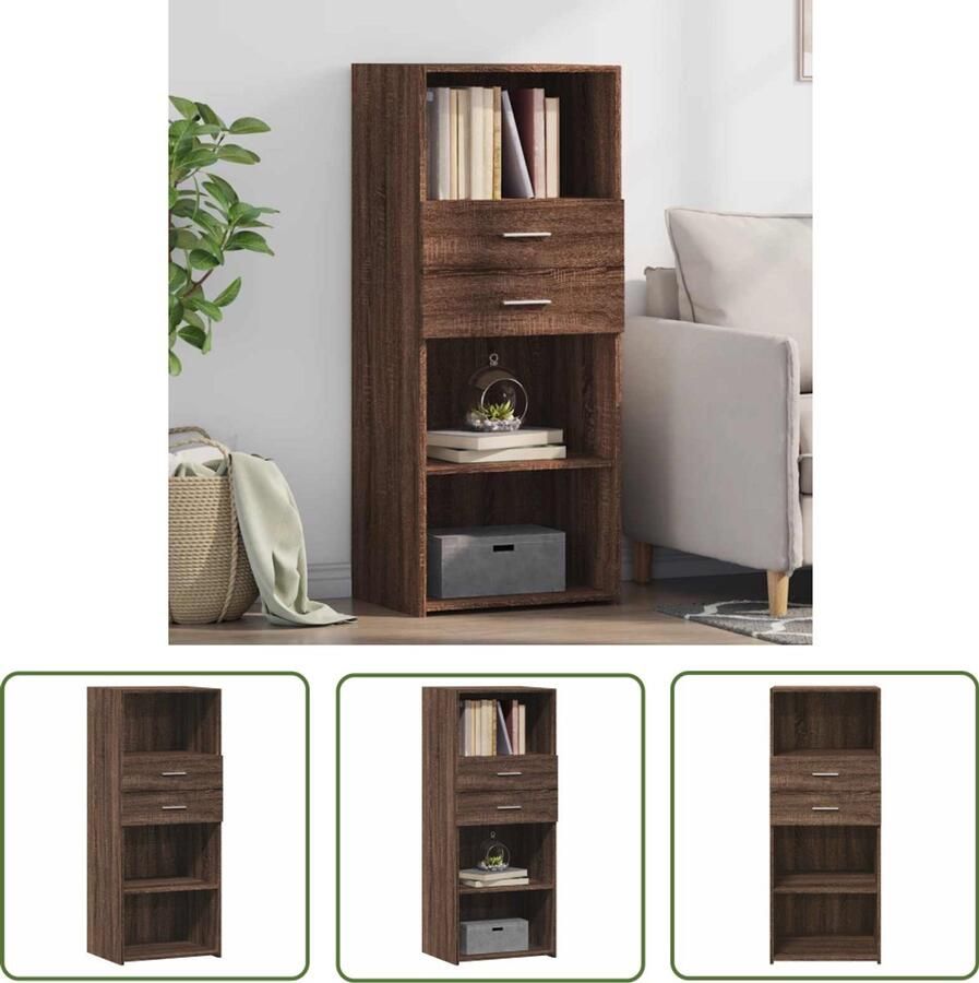 The Living Store Hoge kast 50x42 5x124 cm bewerkt hout bruin eikenkleurig Hoge Kast Scandinavisch Design Houten Kast Opbergkast Bruine Eiken Kleur