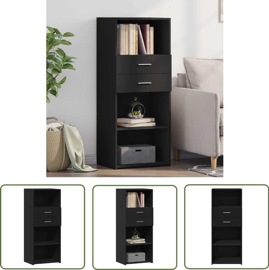 The Living Store Hoge kast 50x42 5x124 cm bewerkt hout zwart Scandinavisch Design Houten Kast Opbergkast Woonkamer Kast Keuken Kast