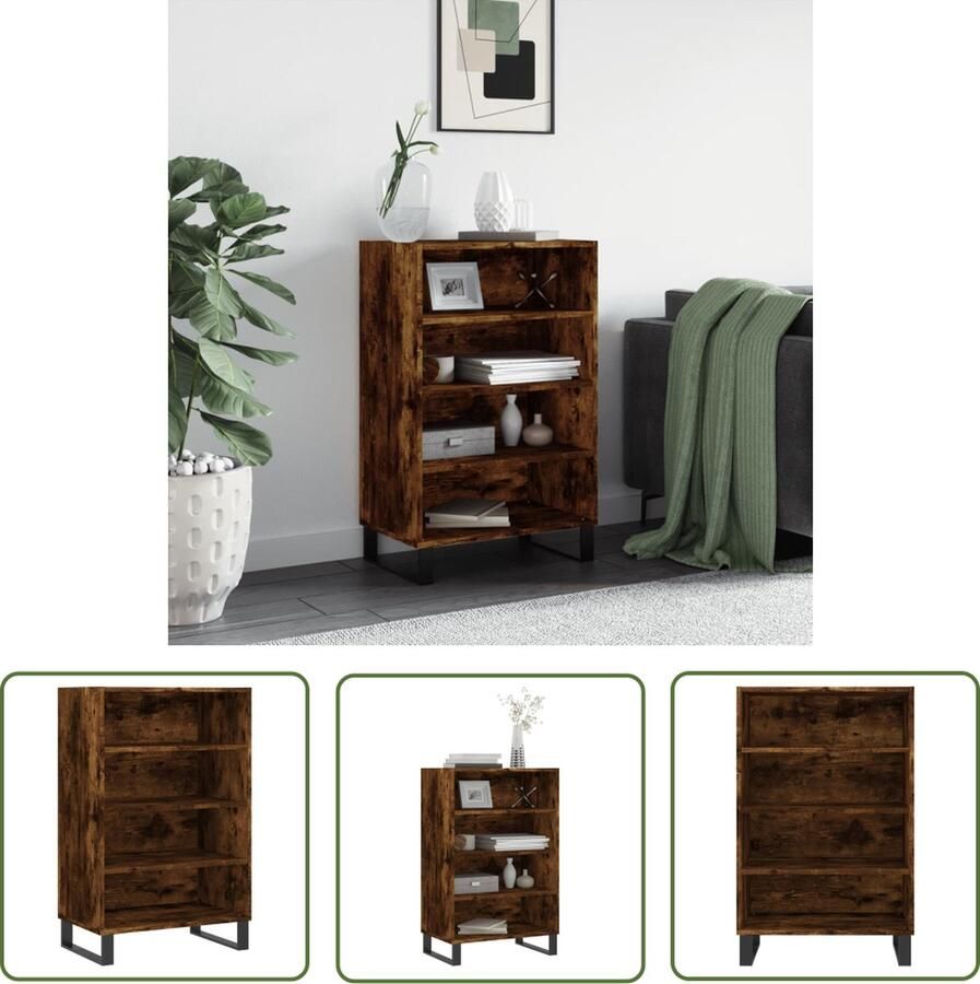 The Living Store Hoge kast 57x35x90 cm bewerkt hout gerookt eikenkleurig Hoge Kast Houten Kast Met Laden Bergruimte Vintage Kast - Foto 3