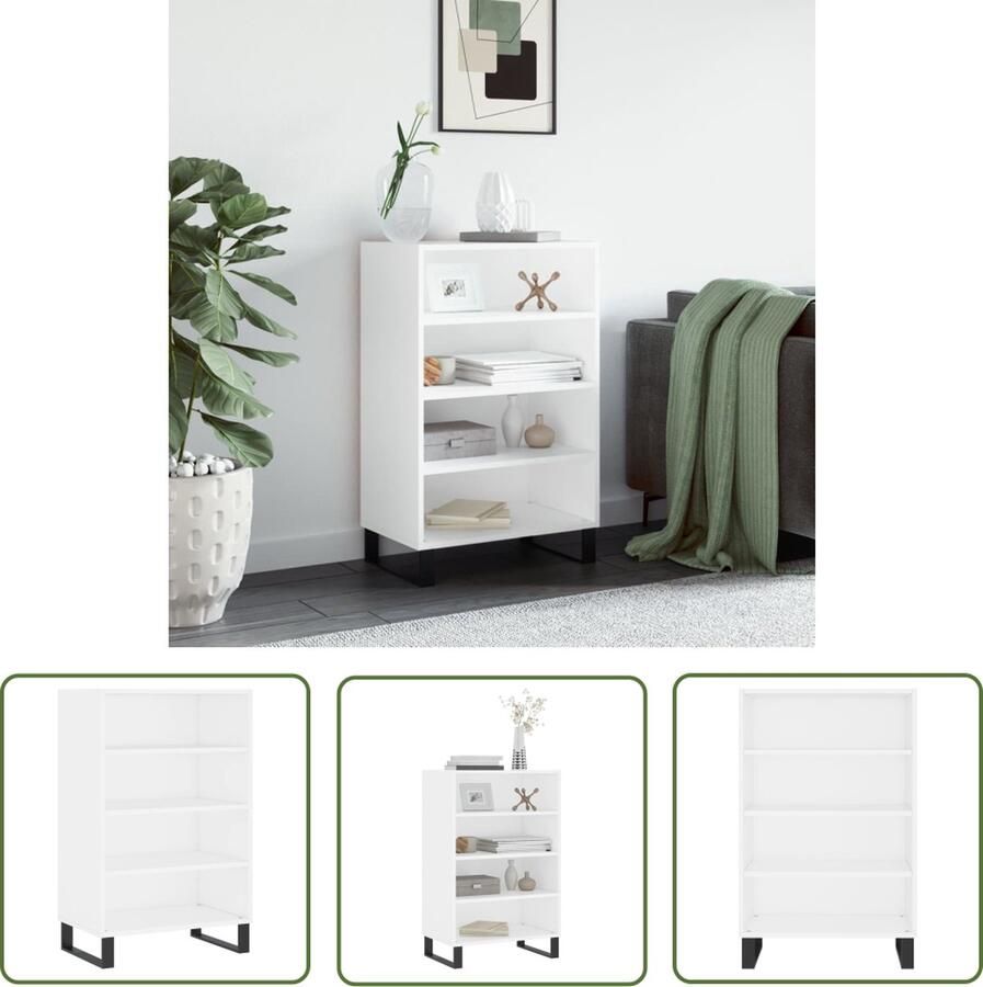 The Living Store Hoge kast 57x35x90 cm bewerkt hout wit Hoge Kast Witte Kast Houten Kast Opbergkast Display Kast - Foto 3