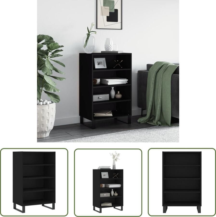 The Living Store Hoge kast 57x35x90 cm bewerkt hout zwart Hoge Kast Zwarte Kast Houten Kast Opbergkast Designkast